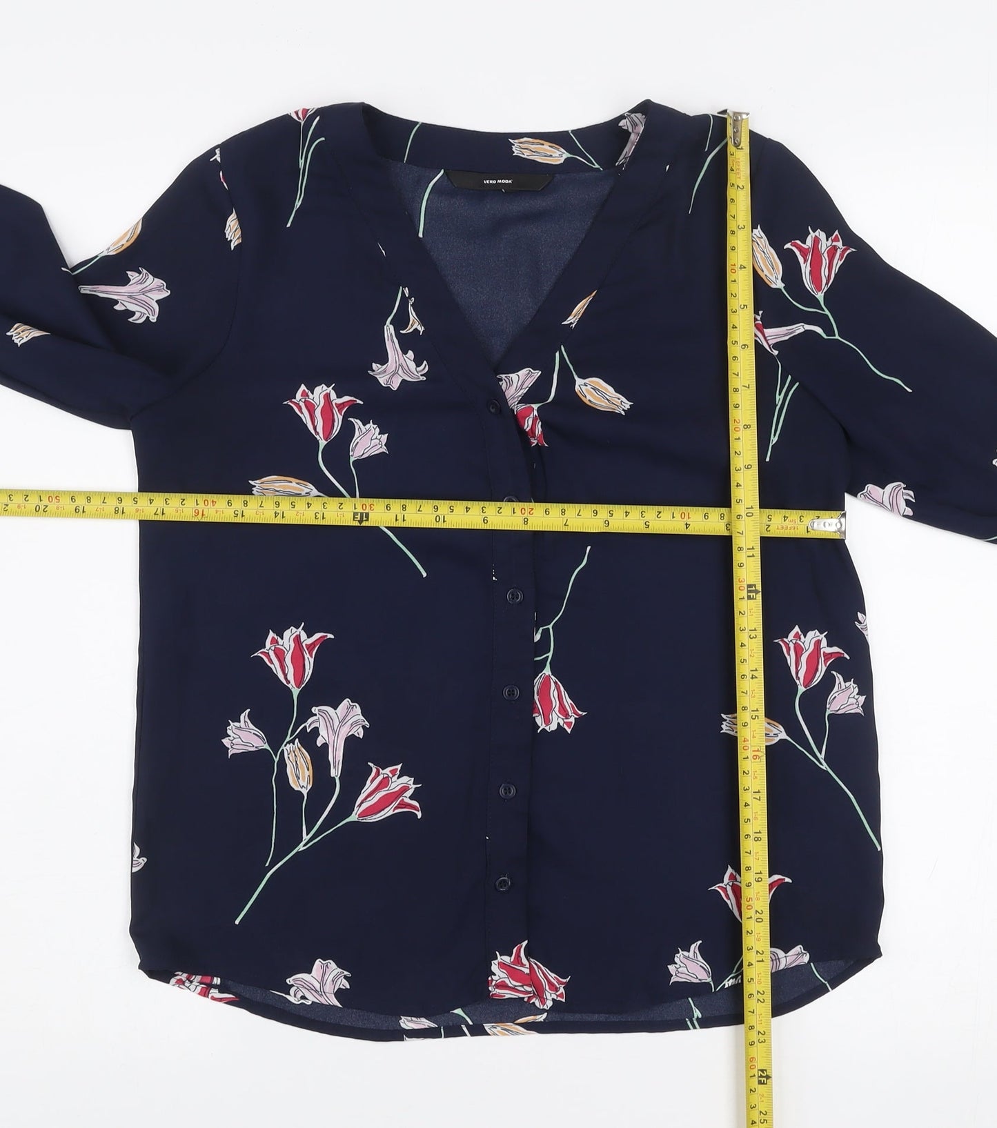 Vero Moda Women's Blue Floral Long Sleeve V-Neck Blouse XS