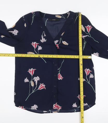 Vero Moda Women's Blue Floral Long Sleeve V-Neck Blouse XS