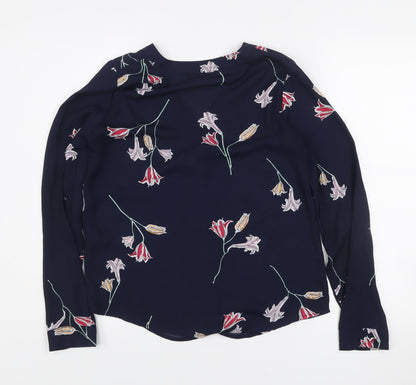 Vero Moda Women's Blue Floral Long Sleeve V-Neck Blouse XS