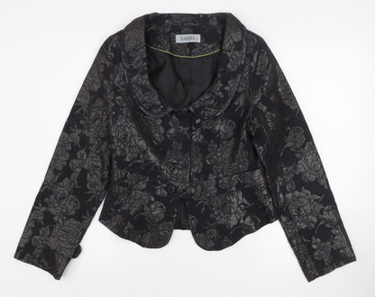 Sasha Women’s Black Floral Jacquard Shawl Collar Blazer Size 10