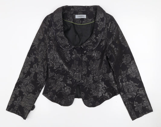 Sasha Women’s Black Floral Jacquard Shawl Collar Blazer Size 10