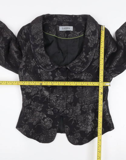 Sasha Women’s Black Floral Jacquard Shawl Collar Blazer Size 10