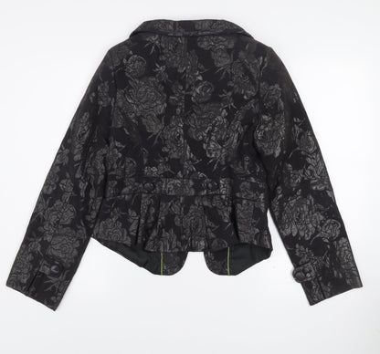 Sasha Women’s Black Floral Jacquard Shawl Collar Blazer Size 10