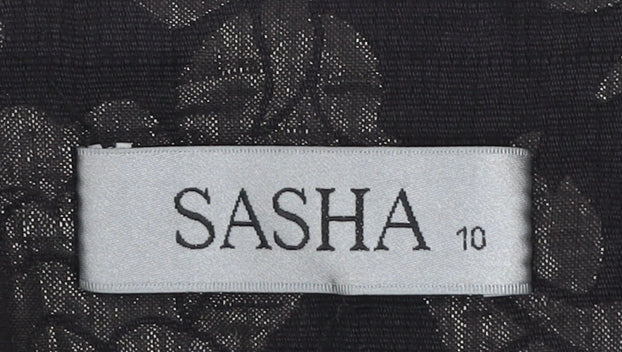 Sasha Women’s Black Floral Jacquard Shawl Collar Blazer Size 10