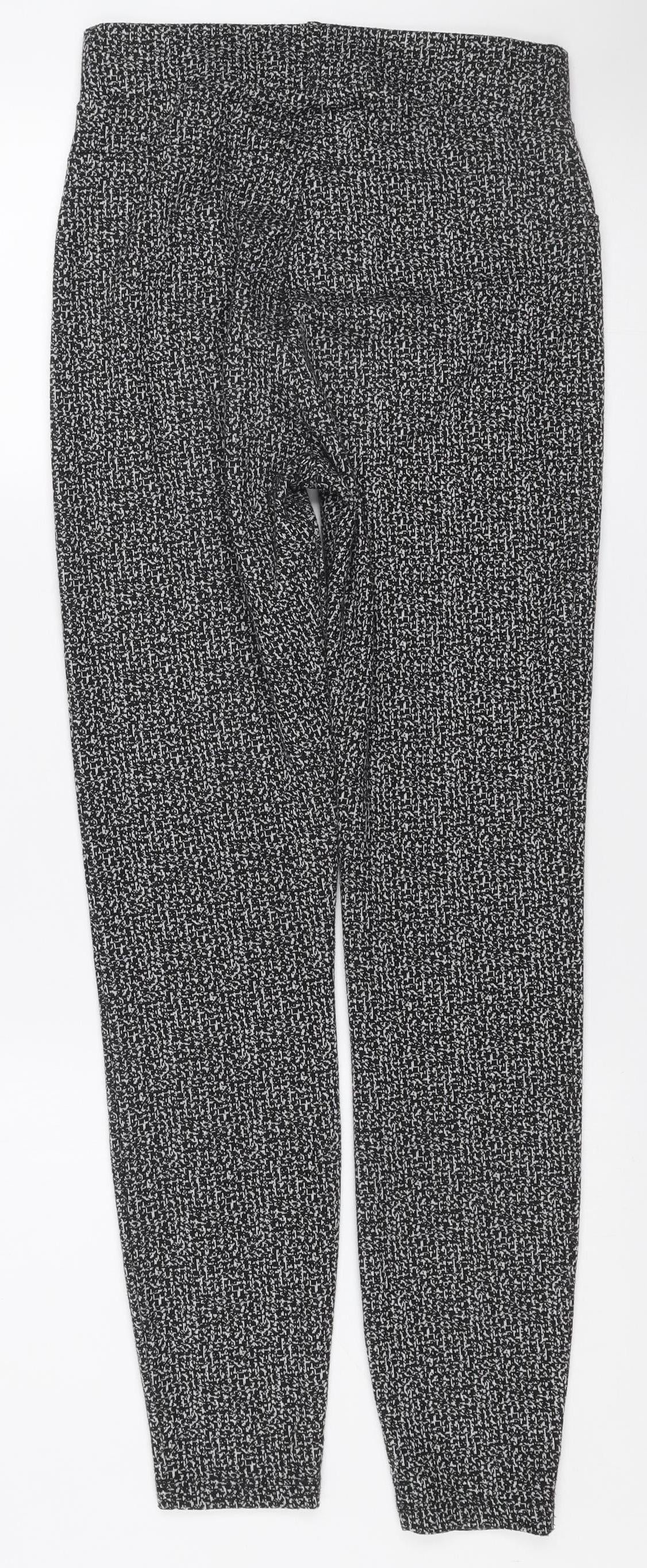 Savior Women's Black Patterned Button Detail High Rise Slim Trousers Size 8