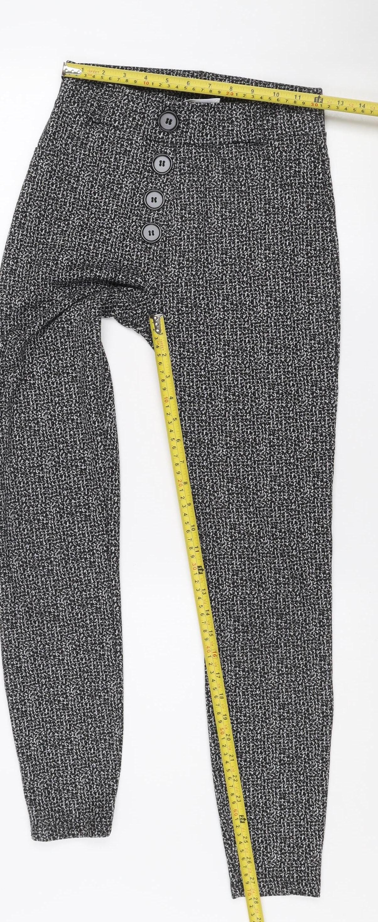 Savior Women's Black Patterned Button Detail High Rise Slim Trousers Size 8
