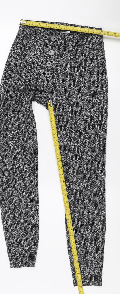 Savior Women's Black Patterned Button Detail High Rise Slim Trousers Size 8