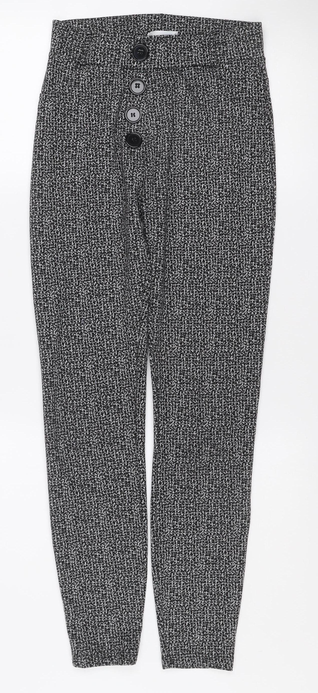 Savior Women's Black Patterned Button Detail High Rise Slim Trousers Size 8