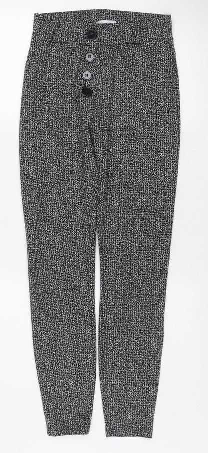 Savior Women's Black Patterned Button Detail High Rise Slim Trousers Size 8