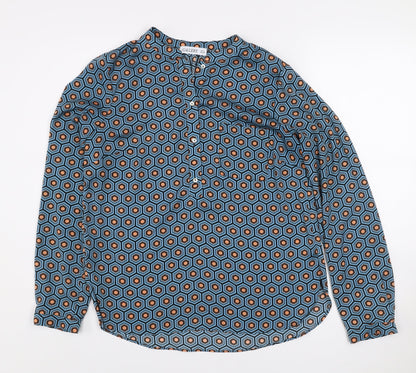 Gallery Women's Blue Geometric Long Sleeve Henley Blouse Size 8