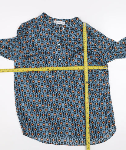 Gallery Women's Blue Geometric Long Sleeve Henley Blouse Size 8