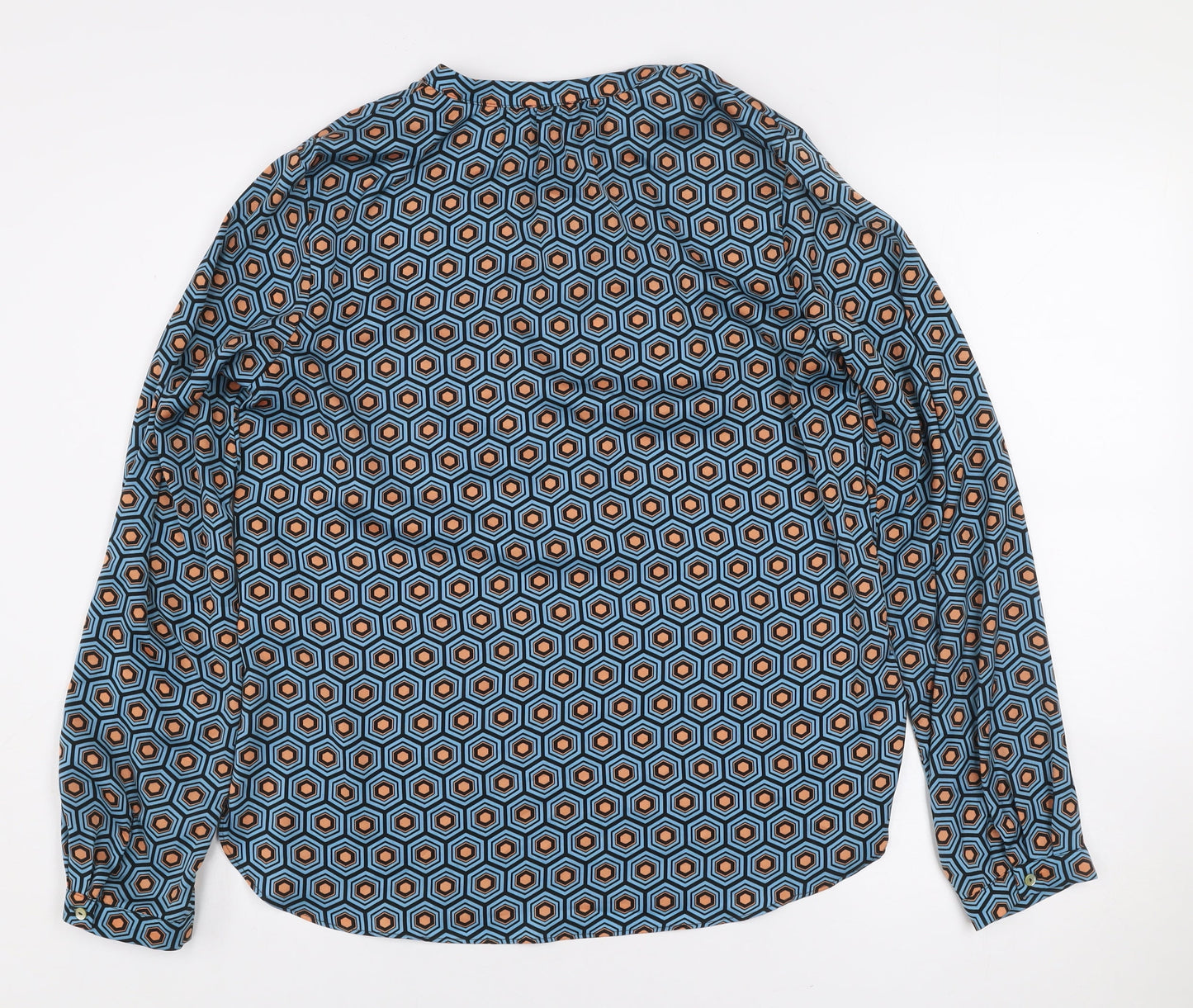 Gallery Women's Blue Geometric Long Sleeve Henley Blouse Size 8