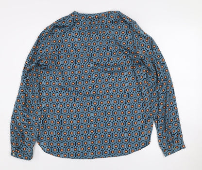Gallery Women's Blue Geometric Long Sleeve Henley Blouse Size 8