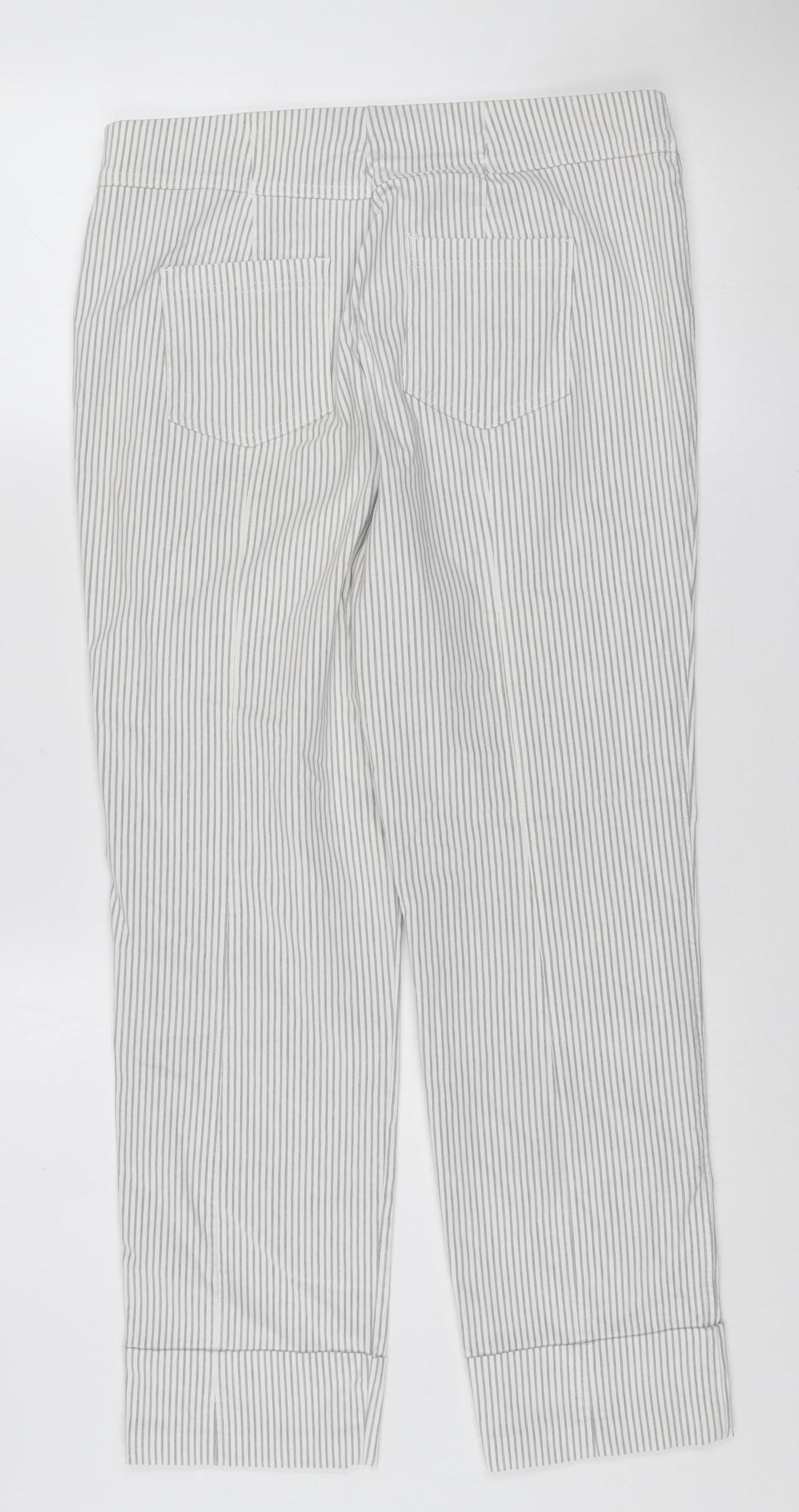 Gallery Women’s Grey Striped Cotton-Blend Jogger Trousers Size 8