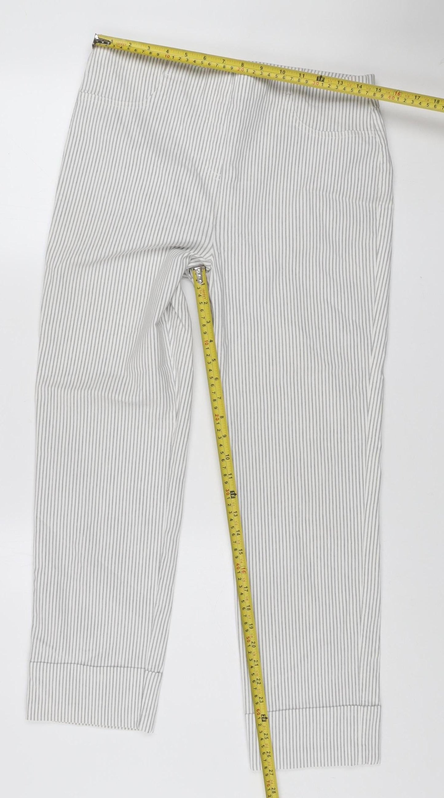 Gallery Women’s Grey Striped Cotton-Blend Jogger Trousers Size 8