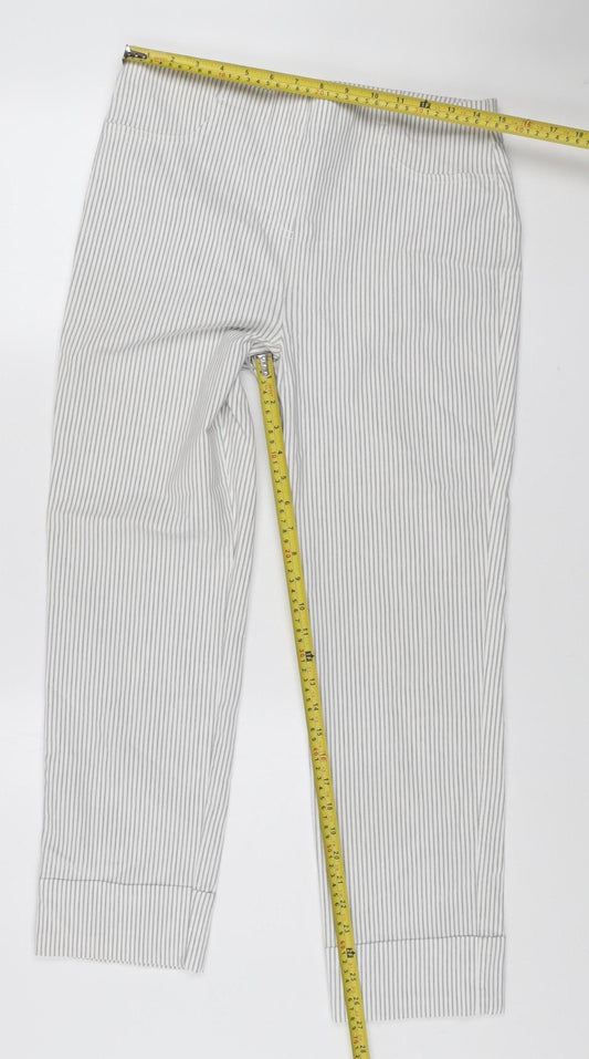 Gallery Women’s Grey Striped Cotton-Blend Jogger Trousers Size 8