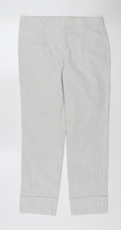 Gallery Women’s Grey Striped Cotton-Blend Jogger Trousers Size 8