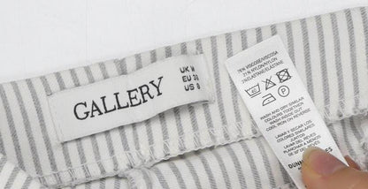Gallery Women’s Grey Striped Cotton-Blend Jogger Trousers Size 8