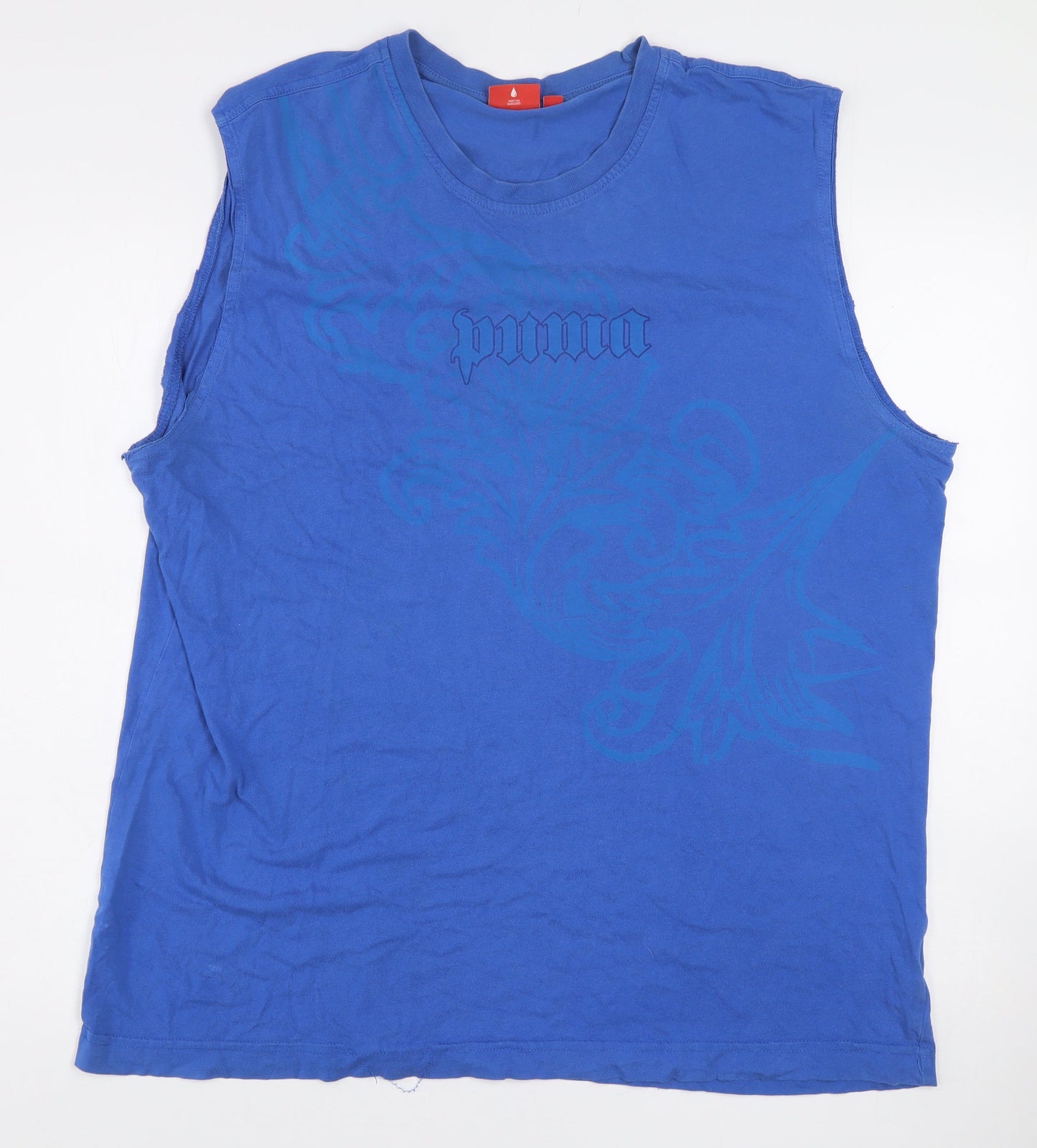 Puma Men's Blue 2XL Sleeveless Graphic Cotton T-Shirt