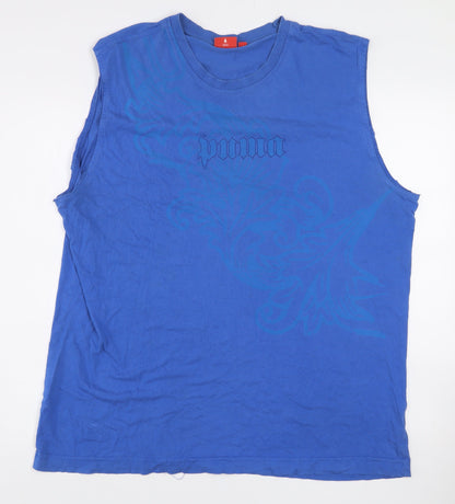 Puma Men's Blue 2XL Sleeveless Graphic Cotton T-Shirt