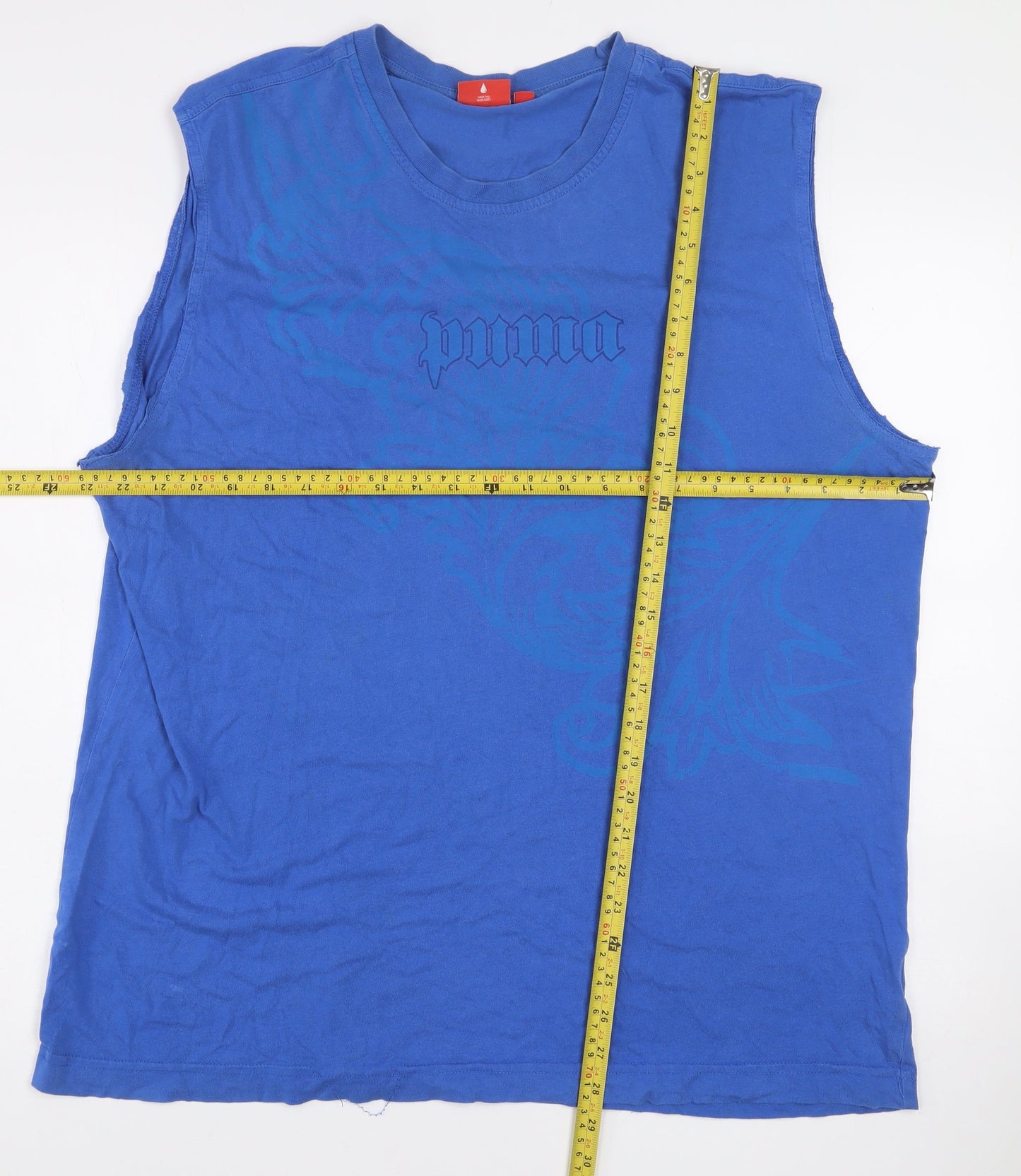 Puma Men's Blue 2XL Sleeveless Graphic Cotton T-Shirt