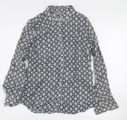 Sussan Women's Blue Geometric Linen Button-Up Shirt Size 8