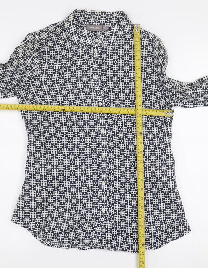 Sussan Women's Blue Geometric Linen Button-Up Shirt Size 8