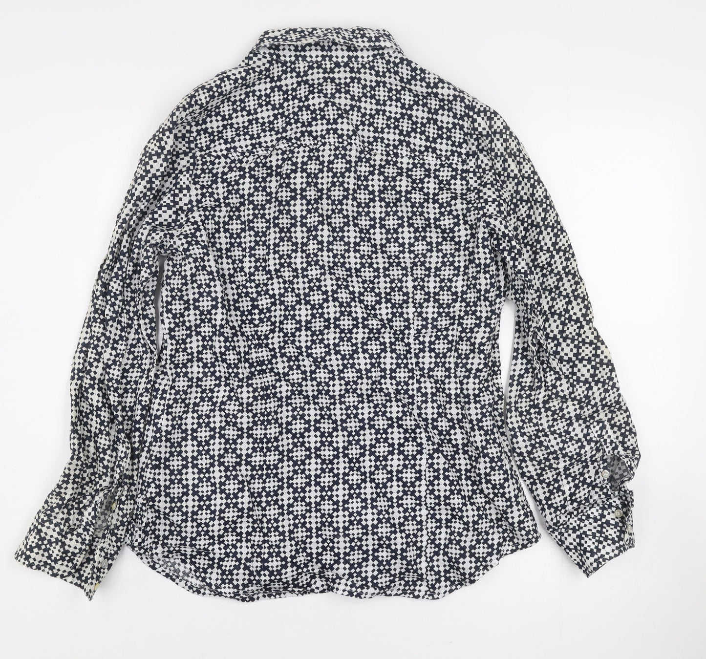 Sussan Women's Blue Geometric Linen Button-Up Shirt Size 8