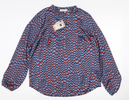 Gallery Womens Blue Heart Print Long Sleeve Button Blouse Size 10