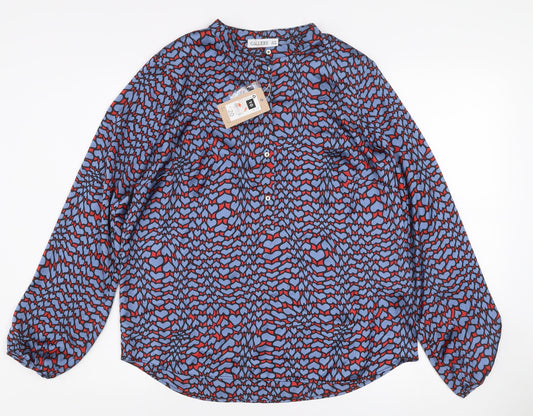 Additional front view of Gallery women’s blue heart print long sleeve button blouse, size UK 10