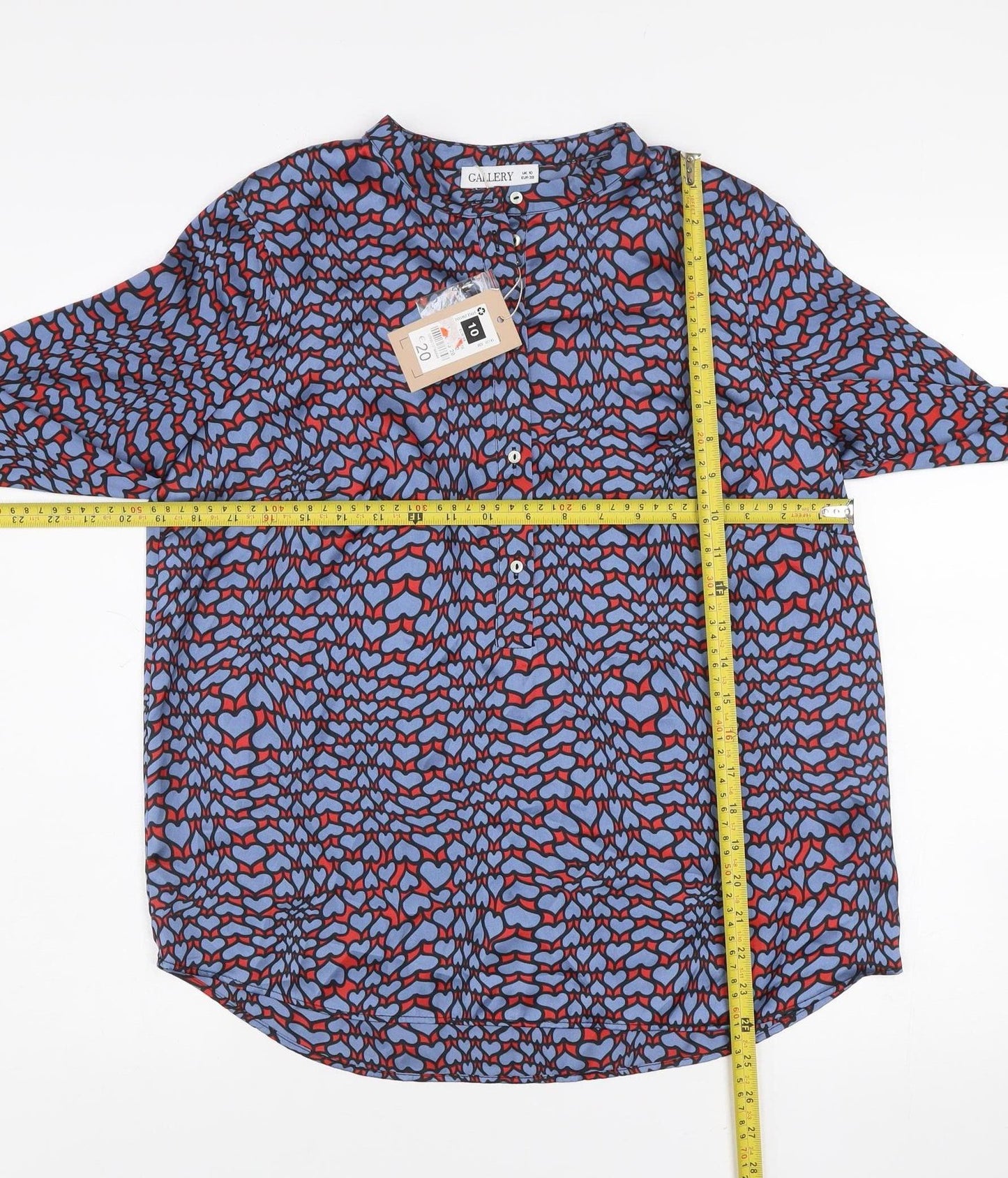 Gallery Womens Blue Heart Print Long Sleeve Button Blouse Size 10