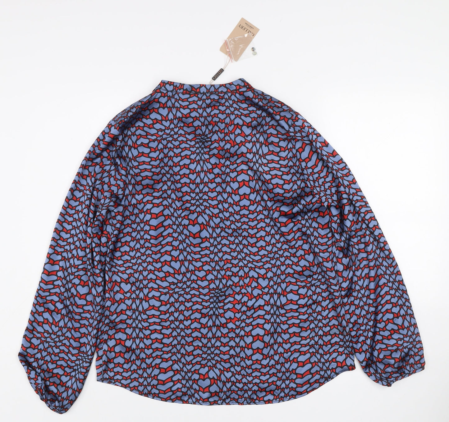Gallery Womens Blue Heart Print Long Sleeve Button Blouse Size 10