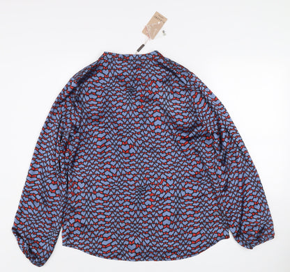 Gallery Womens Blue Heart Print Long Sleeve Button Blouse Size 10