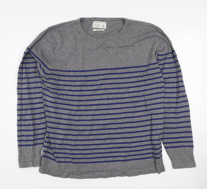 Jack & Jones Men's Grey Striped Cotton Crew Neck Jumper XL