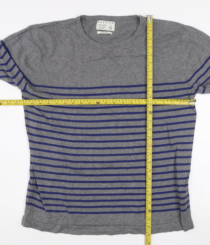 Jack & Jones Men's Grey Striped Cotton Crew Neck Jumper XL