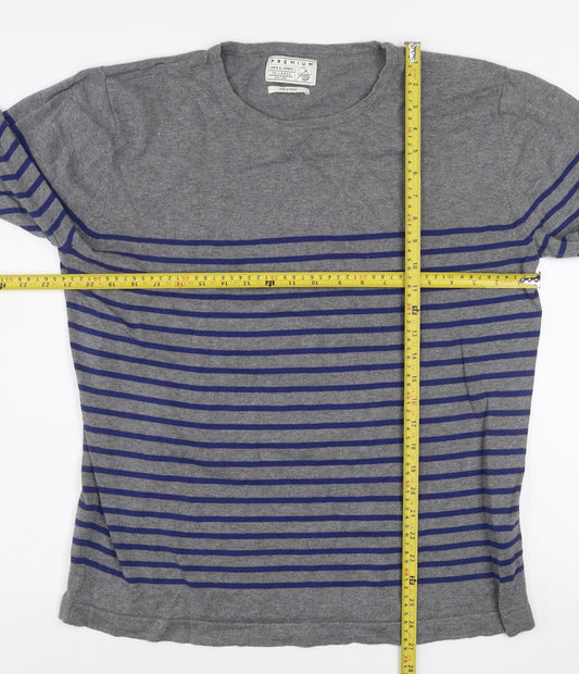 Jack & Jones Men's Grey Striped Cotton Crew Neck Jumper XL