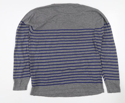 Jack & Jones Men's Grey Striped Cotton Crew Neck Jumper XL