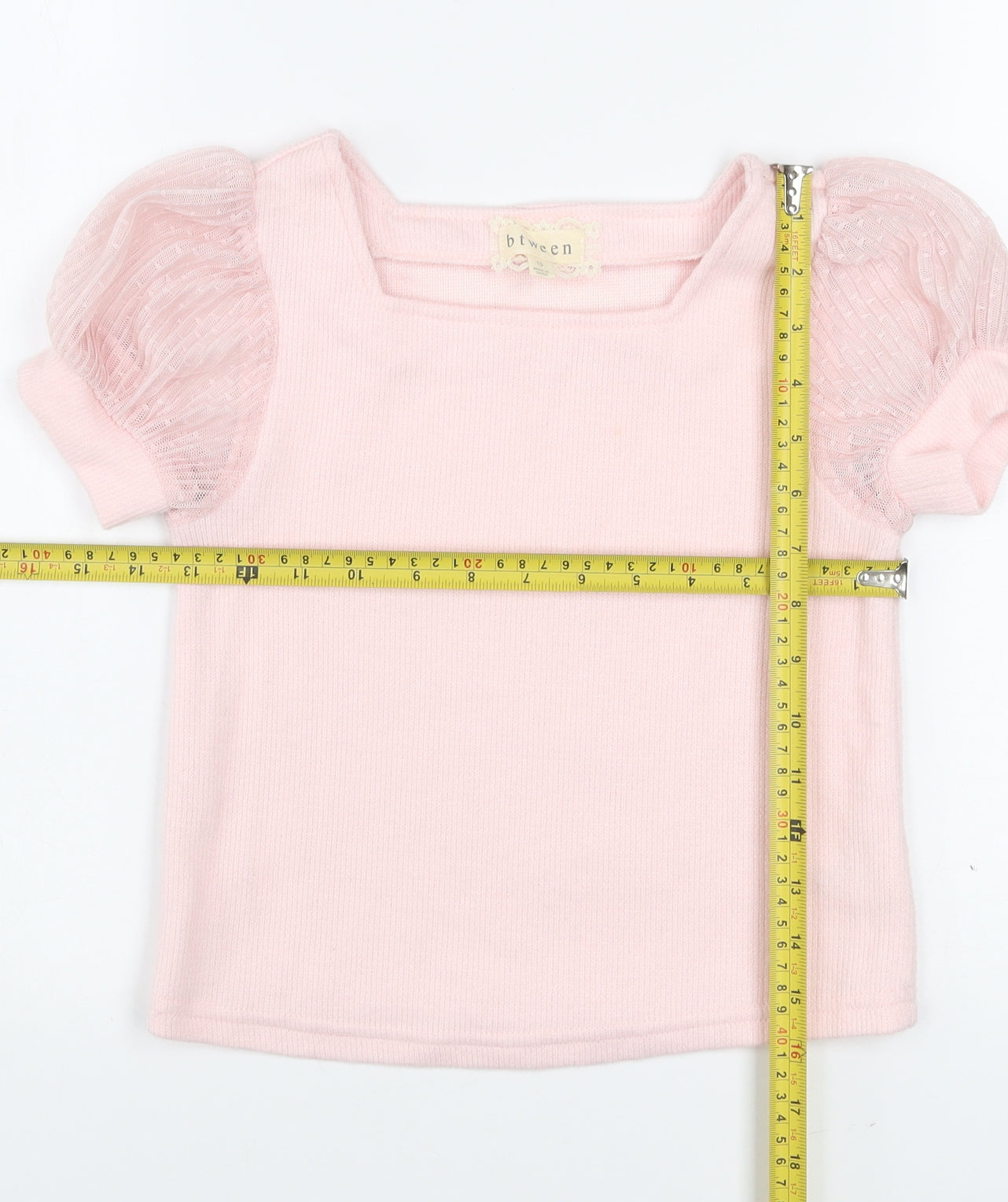 Btween Teens Pink Puff Sleeve Knit T-Shirt Size 10