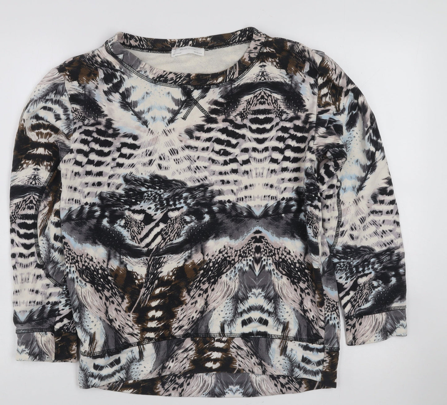 Zara W&B Collection Women's Beige Animal Print Cotton Pullover Sweatshirt Size M
