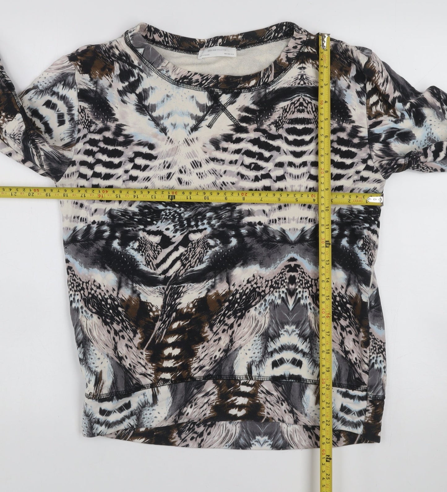 Zara W&B Collection Women's Beige Animal Print Cotton Pullover Sweatshirt Size M
