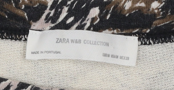 Zara W&B Collection Women's Beige Animal Print Cotton Pullover Sweatshirt Size M