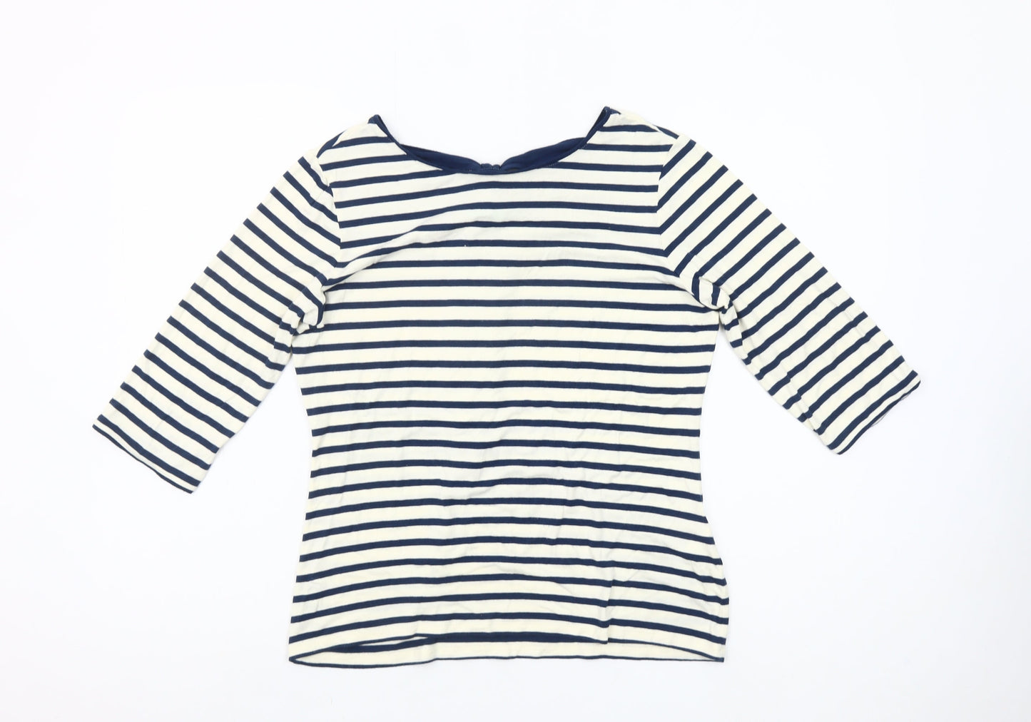 Fever London Women Blue White Striped 3/4 Sleeve Bow Top Size 14