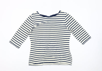 Fever London Women Blue White Striped 3/4 Sleeve Bow Top Size 14