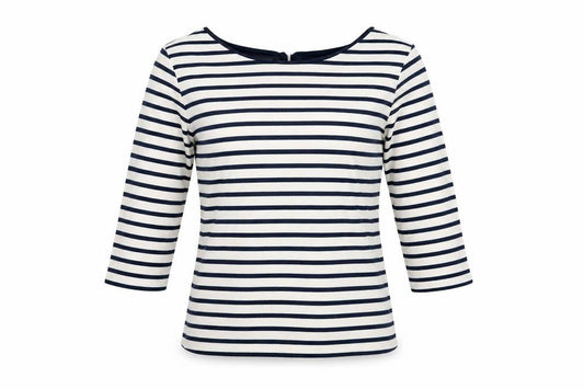 Fever London Women Blue White Striped 3/4 Sleeve Bow Top Size 14