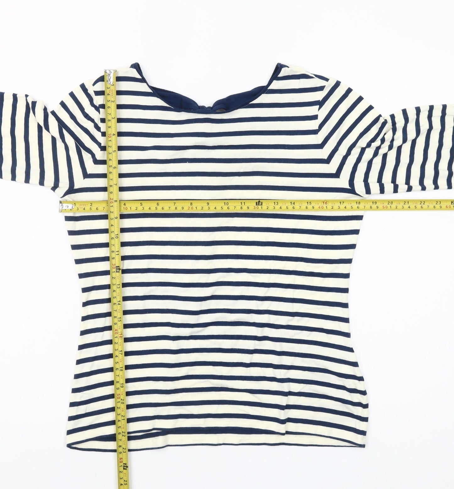 Fever London Women Blue White Striped 3/4 Sleeve Bow Top Size 14