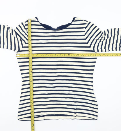 Fever London Women Blue White Striped 3/4 Sleeve Bow Top Size 14