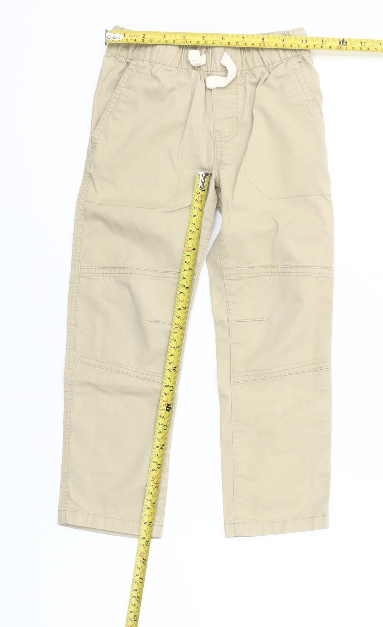 Cat & Jack Boys Beige Cotton Stretch Chino Trousers Size S Elastic Waist