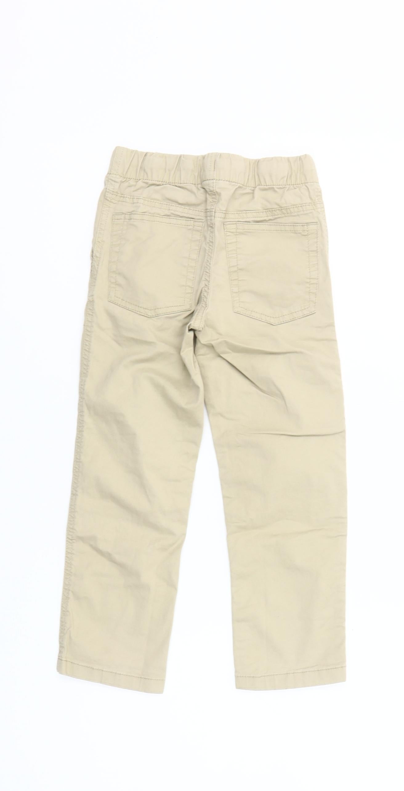 Cat & Jack Boys Beige Cotton Stretch Chino Trousers Size S Elastic Waist