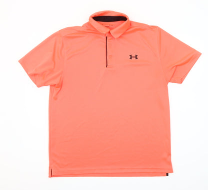 Under Armour Men's Orange Polyester Golf Polo Shirt Size L