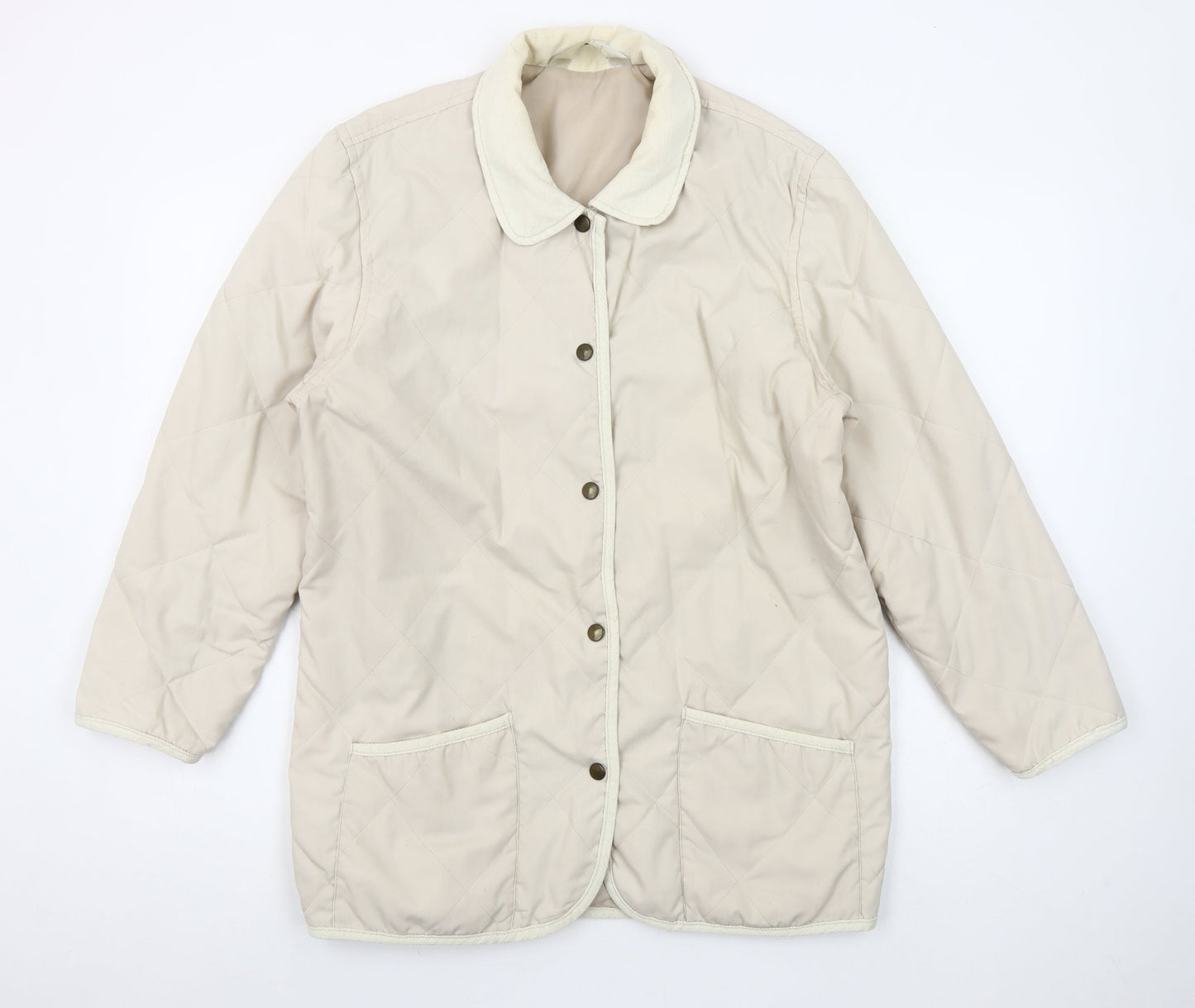 Women’s Beige Quilted Jacket Small Lightweight Button-Up